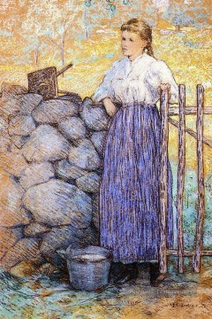 Jeune fille debout près d’une porte Julian Alden Weir Peinture à l'huile